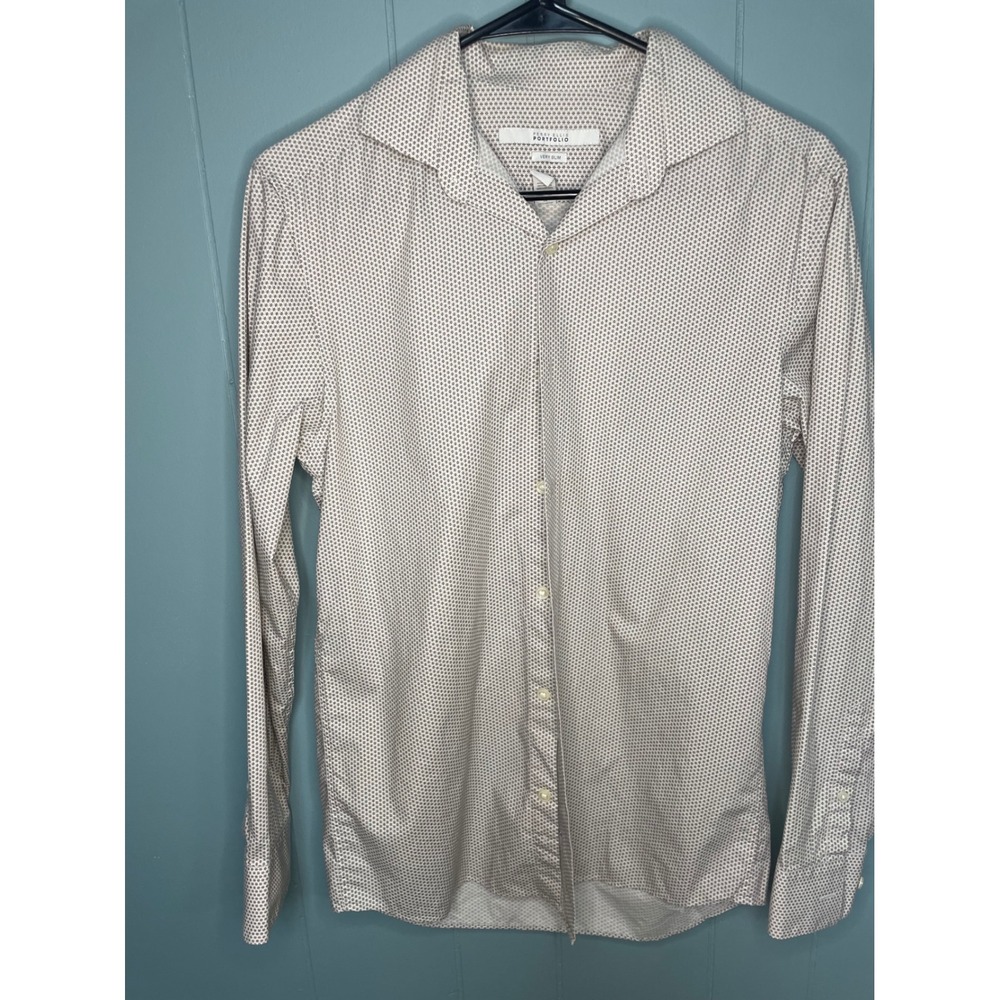 Perry‎ Ellis Portfolio Dress Shirt Mens S 14.5 32/33 White Geometric Slim Fit EX